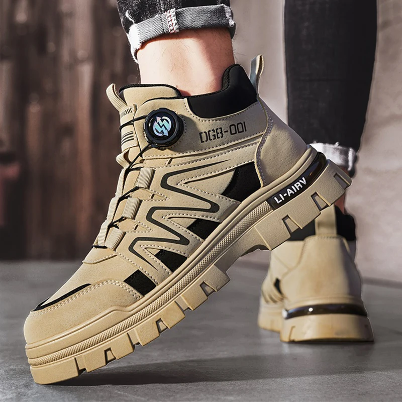 

Модные черные мужские мотоциклетные ботинки, повседневные рабочие ботинки на платформе, мужская уличная байкерская обувь, мужские кожаные ботильоны для мужчин