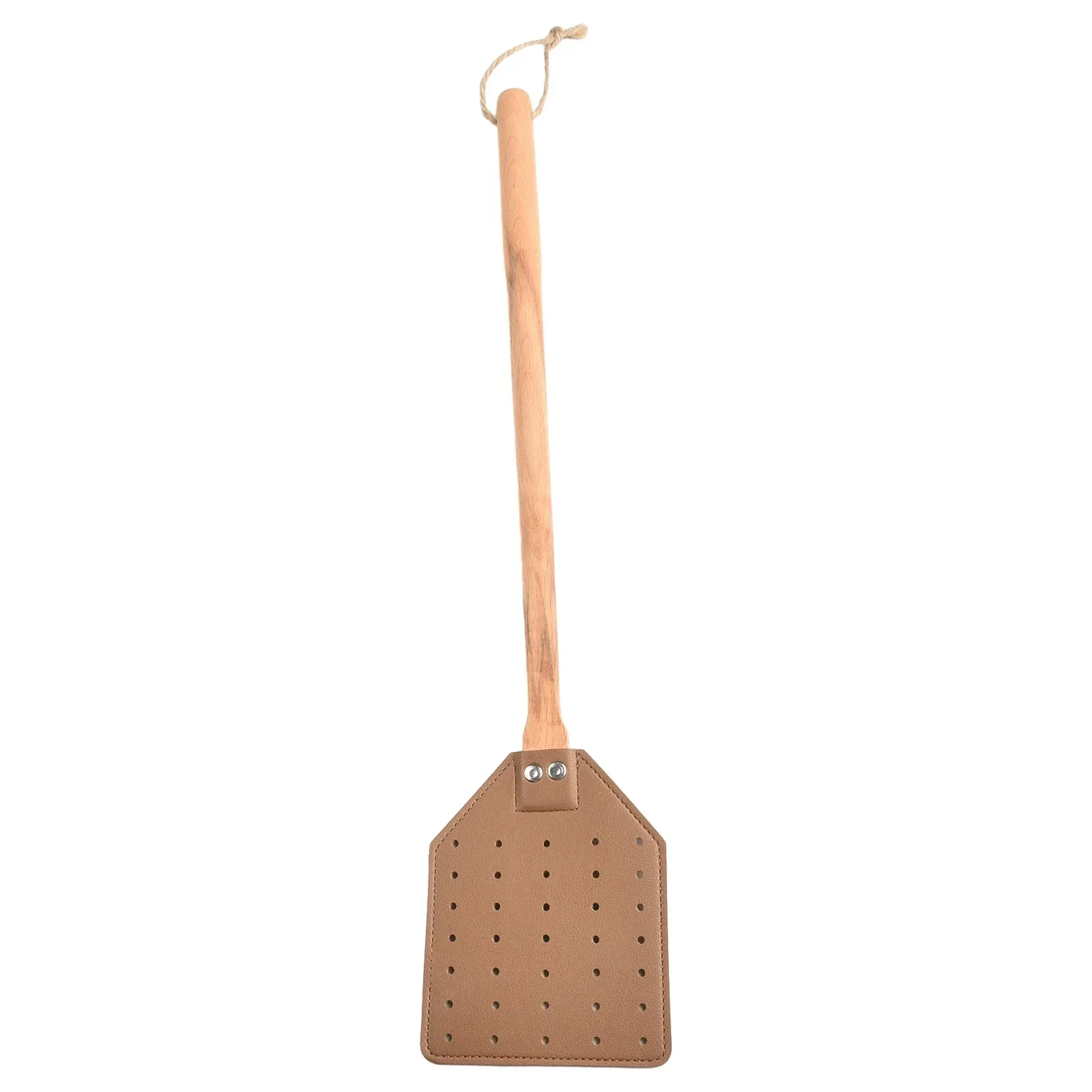 1pcs Heavy Duty Leather Fly Swatter Brown Leather With Beech Wood Long Handle For Indoor And Outdoor Hand Tools Brown/black