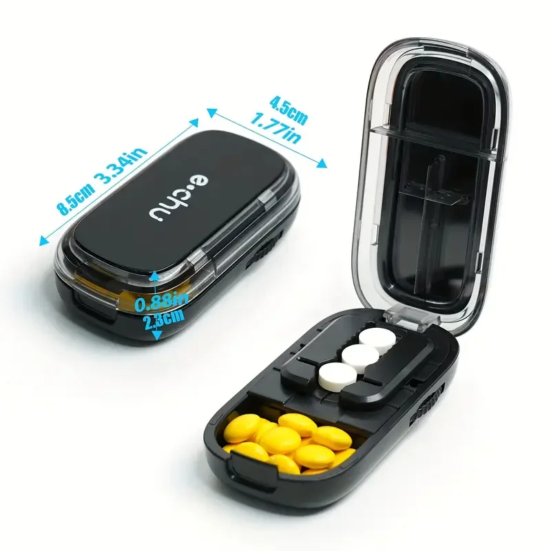 Portable 2-in-1 & 4-in-1 Pill Cutter with Storage Box – Reusable Medicine Container with Accurate Pill Alignment