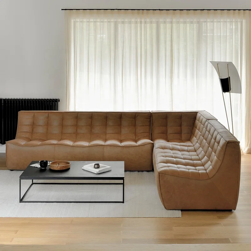 ag-Minimalist Leather Corner Couch U Shape Modular Sofa Convertible Sectional Sofa Tufted Living Room Sofas@