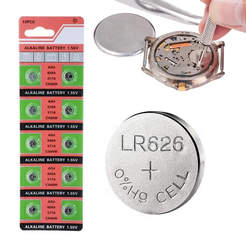 

10pcs AG4 377A 377 LR626 SR626SW SR66 LR66 Watch Battery 1.55V Silver Battery Button Coin Cell For Toy Remote Control Camera