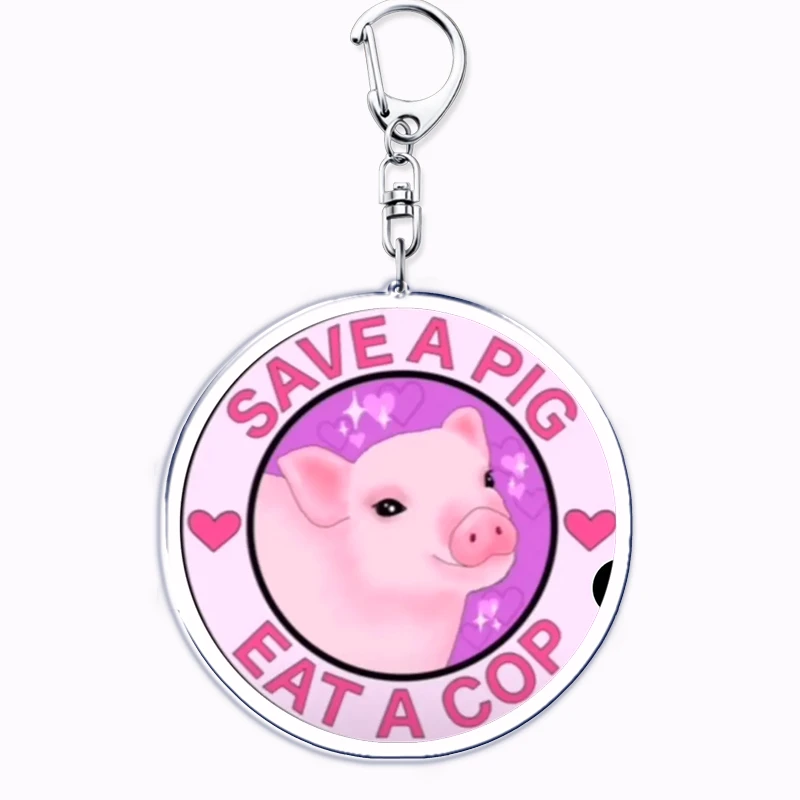 Super Cute Save A Pig Eat A Cop Keychain for Women Accessories Pink Piggy Animal Piglet Pendant Keying Jewelry Friends Fans Gift