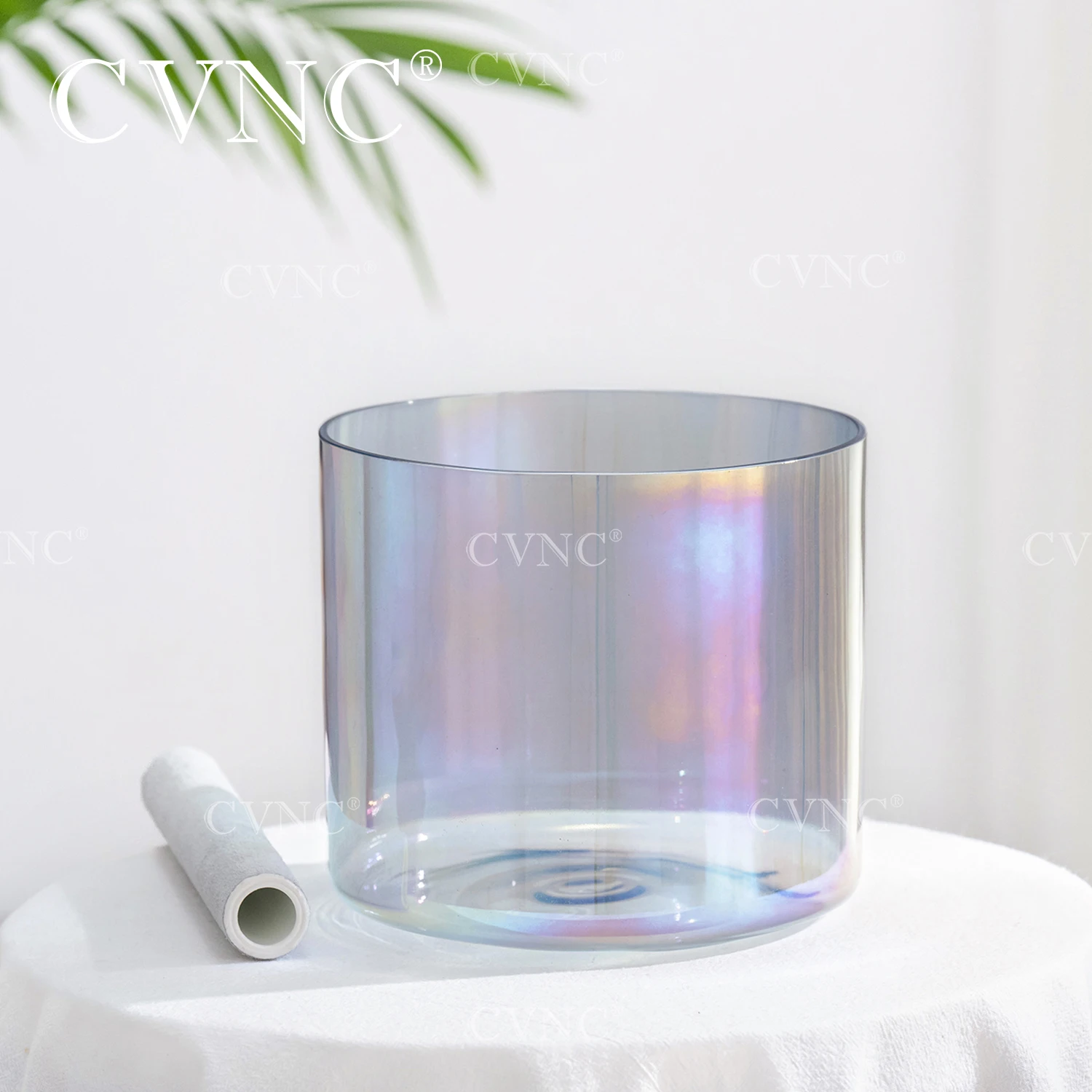 CVNC 6 Inch 440/432HZ Boundless Celestia Cosmic Clear Alchemy Colored Quartz Crystal Singing Bowl for Sound Healing with Mallet