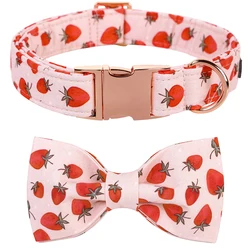 Personalized Strawberry Dog Collar with Bowtie Summer Dog Collar Pet Pink Dog Collar for Large Medium Small Dog