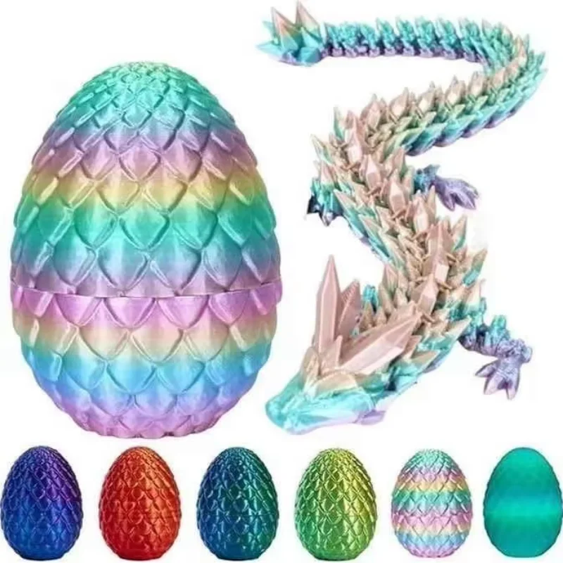 22cm 3D Printed Dragon 8.5cm Dragon Egg Chinese Festival Dragon Figurine Crystal Egg Funny Home Office Cool ornament Decoration