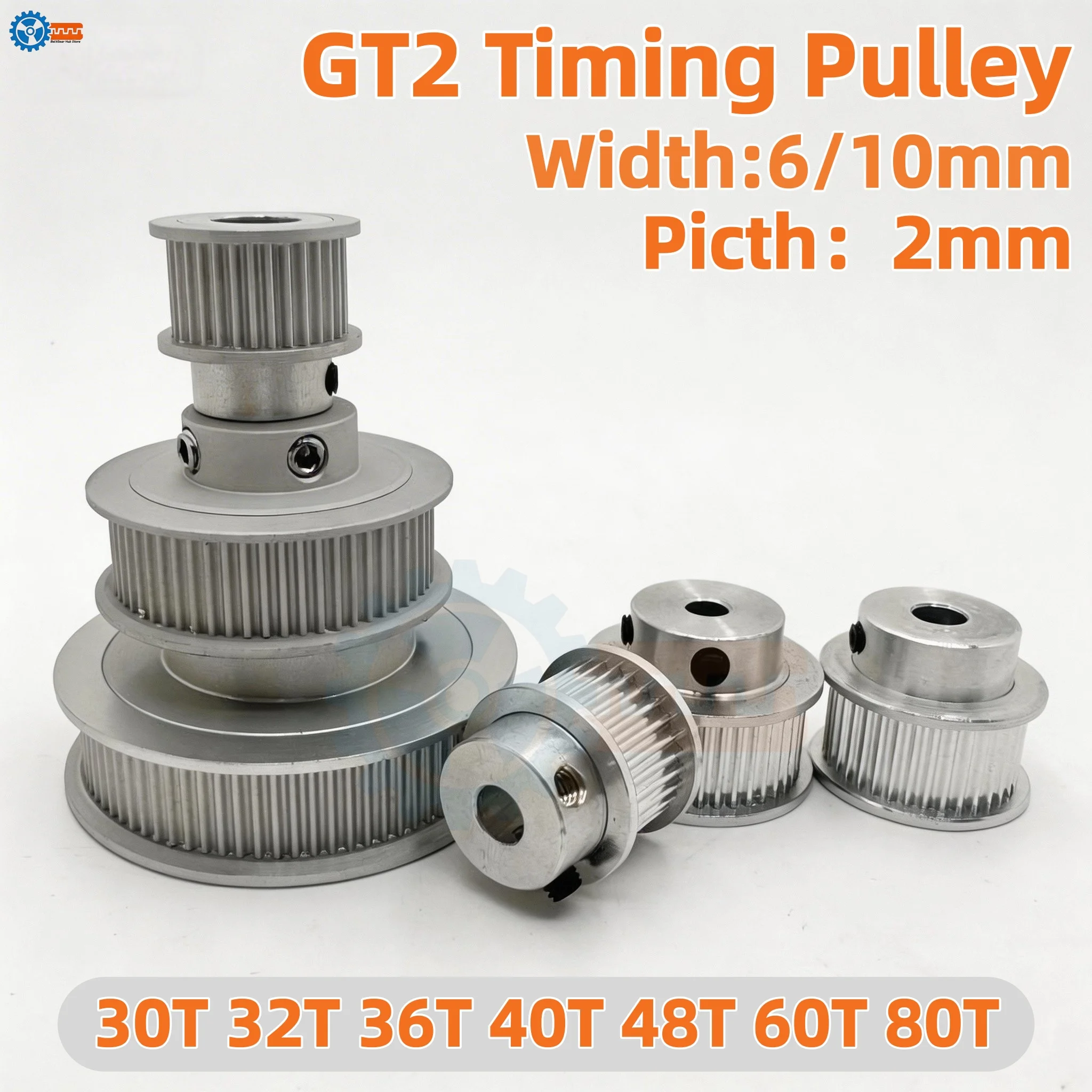GT2 Timing Pulley 2GT Synchronous Wheels for 3D Printer 30T-80T Various Bore And Belt Width Options 2M Length