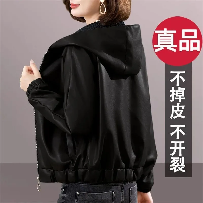 الرجعية المرأة موضة كبيرة الحجم 4XL فو سترة جلدية 2025 السيدات مقنعين سترة جلدية الخريف الشتاء فام قصيرة بولي معطف معطف جلد