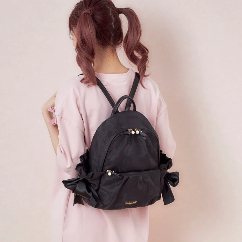 Sweet Cute Casual Girlish Heart Cute Bowknot Mesh Backpack Japanese Style Students Schoolbag Commute Shoulder Women's Bags