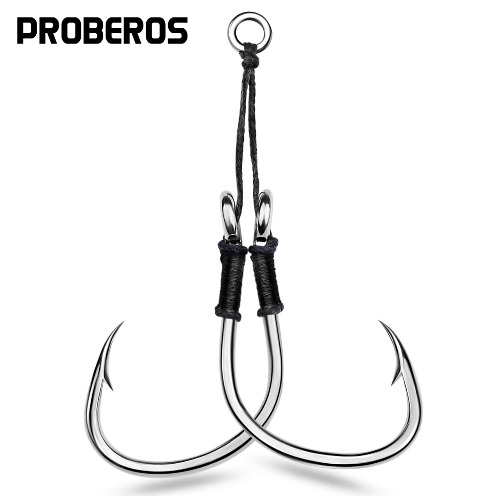 PROBEROS 2 Stück Jigging Doppel-Angelhaken - Hochkarbon-Stahlhaken