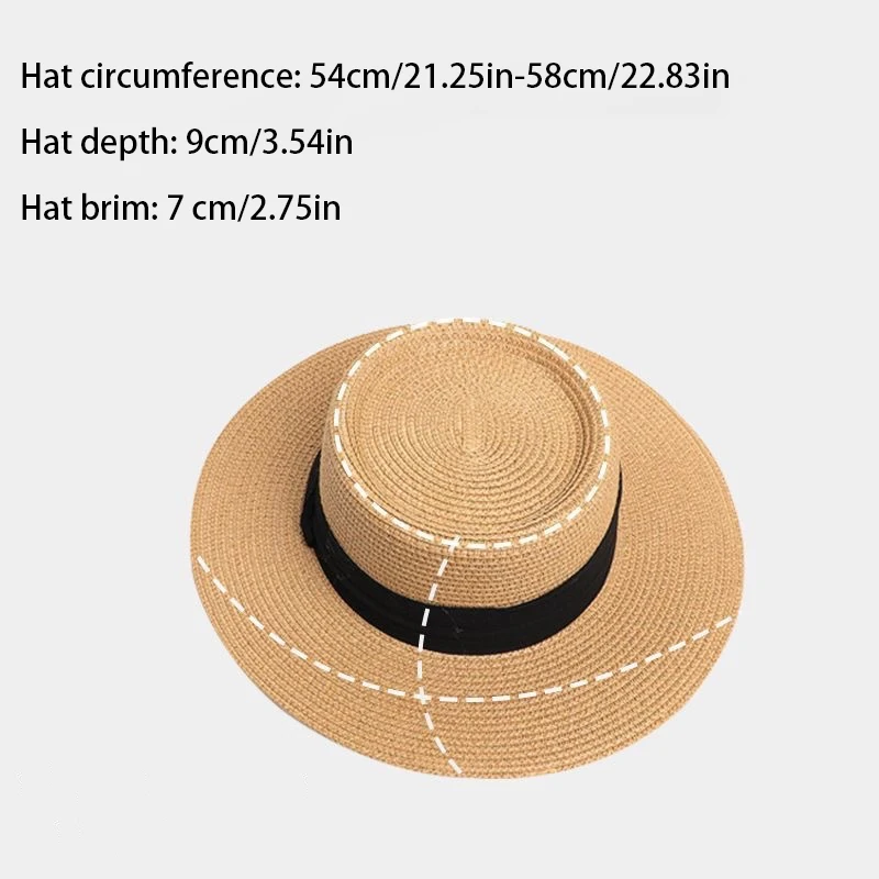 1PC French Flat Topped Minimalist Summer Sun Shading Beach Hat, Women's Casual Straw Hat, Fashionable And Versatile Sun Hat