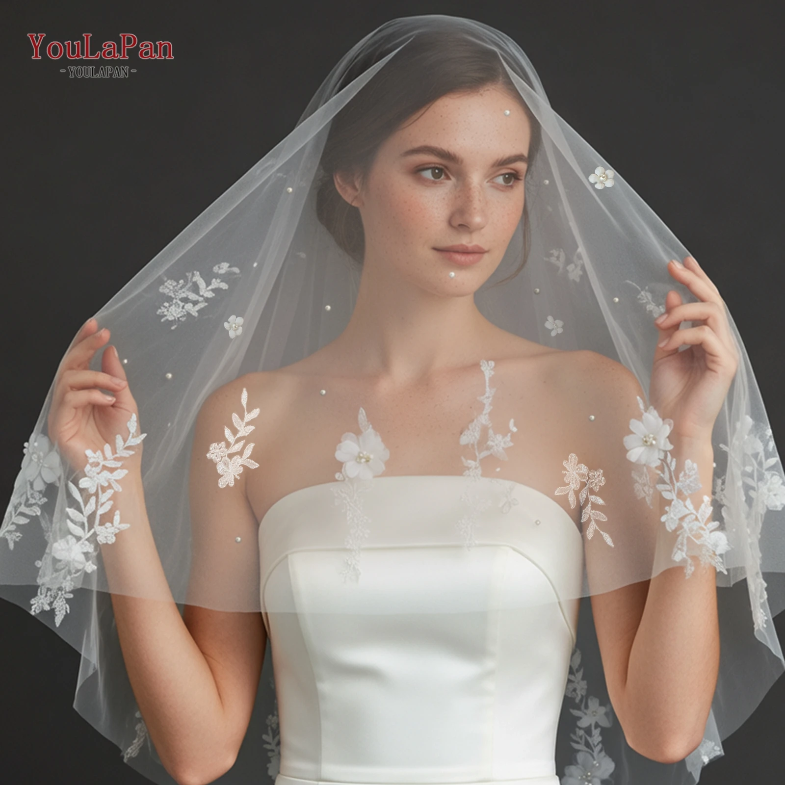 TOPQUEEN Wedding Veils Cover Face 3d Flower Bridal Veils 2-layered Cover Front And Back With Comb Blusher Veil Drop Stylel V122