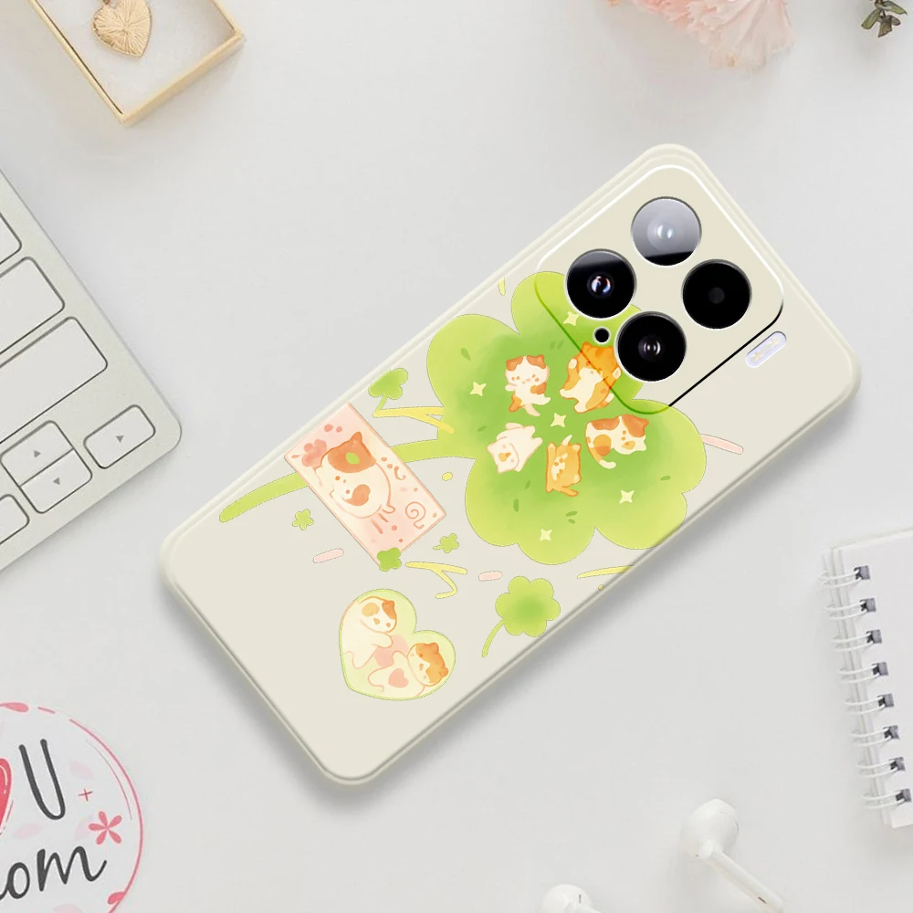 Leuke Kat Klavertje Vier Telefoon Case Voor Xiaomi Mi 15 Ultra Mi 14T 11T Pro Siliconen Cover Voor Xiaomi Mi 13T Pro Mi 11T Pro Gevallen