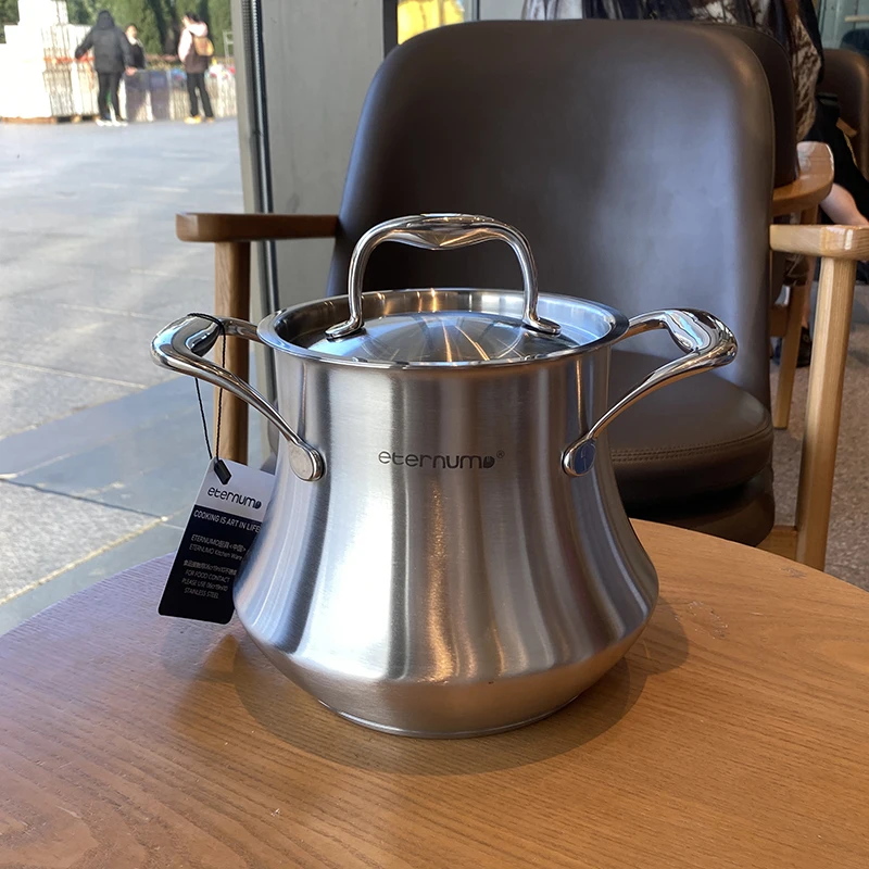 

Кастрюля из нержавеющей стали с двойными ручками, кастрюля для приготовления супа большой емкости, термостойкая кастрюля для тушения, домашняя кухонная посуда