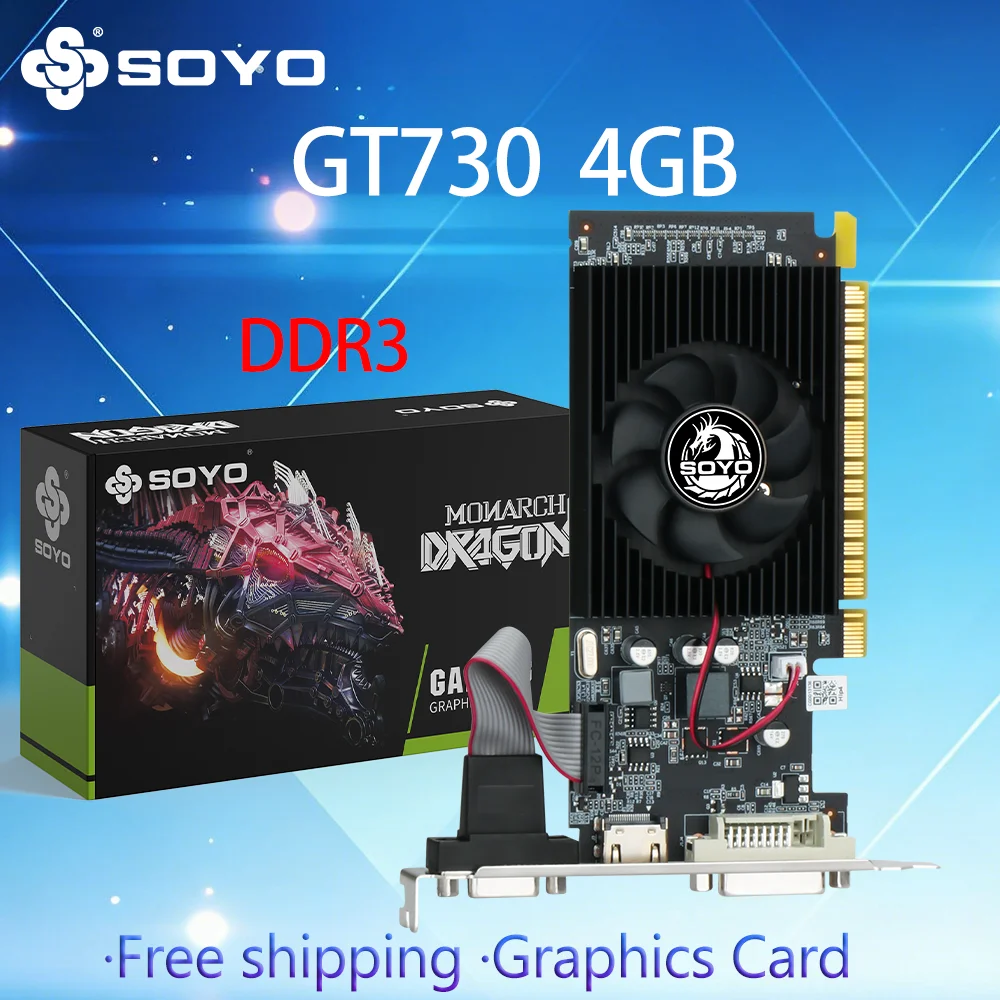 SOYO NVIDIA Half-height Graphics Card GT730 DDR3 4GB Video Cards 28nm for computer game 64 Bit  Memory 500MHZ DVI/HDMI/VGA