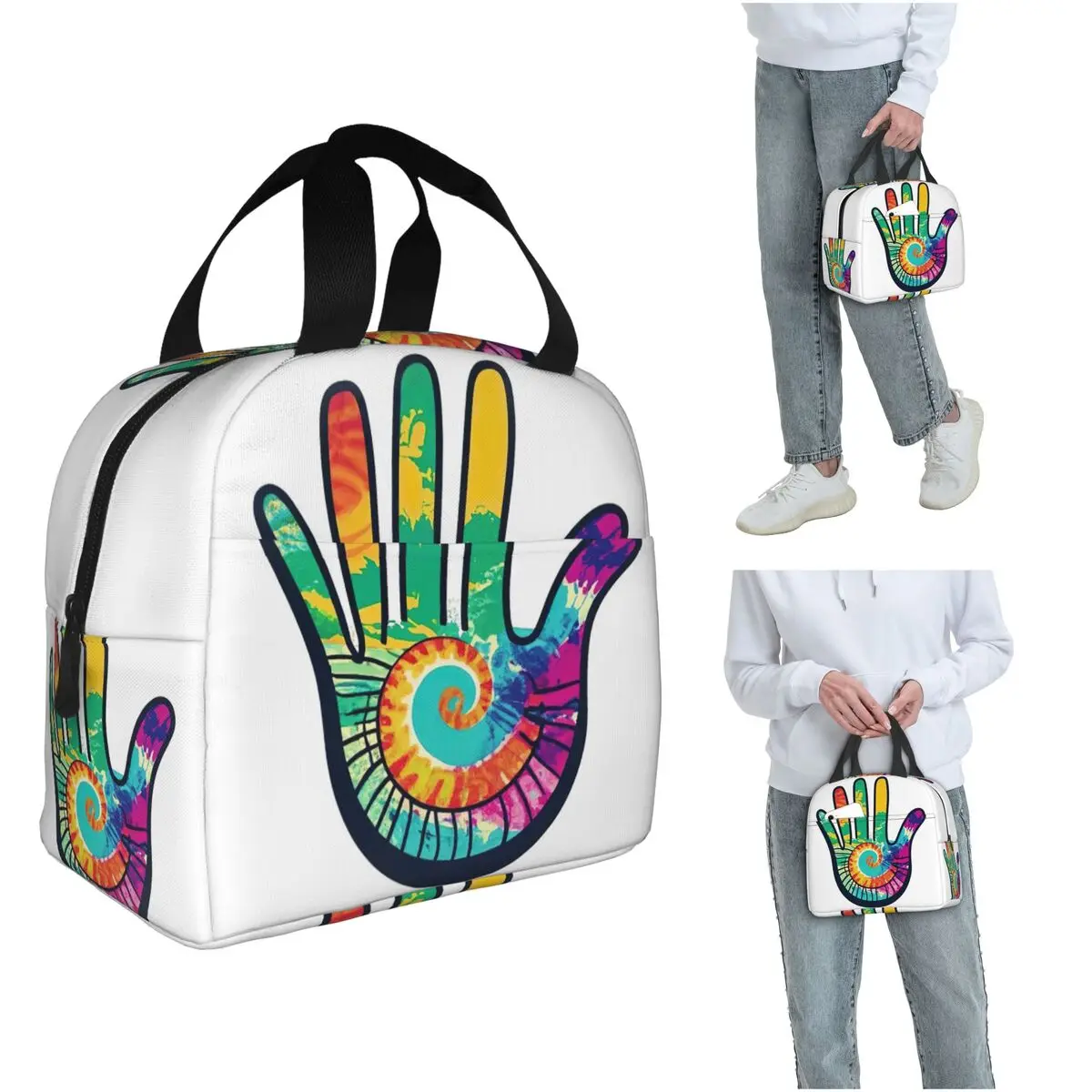 

Colorful Palm Graffiti Hand Design Insulated Lunch Bag for Women Kids Portable Food Boxes Thermal Lunch Box Tote