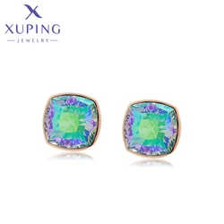 Xuping Jewelry New Arrival Charm Trendy Square Gold Color Plated Stud Crystal Earrings for Women Earring Party Gift