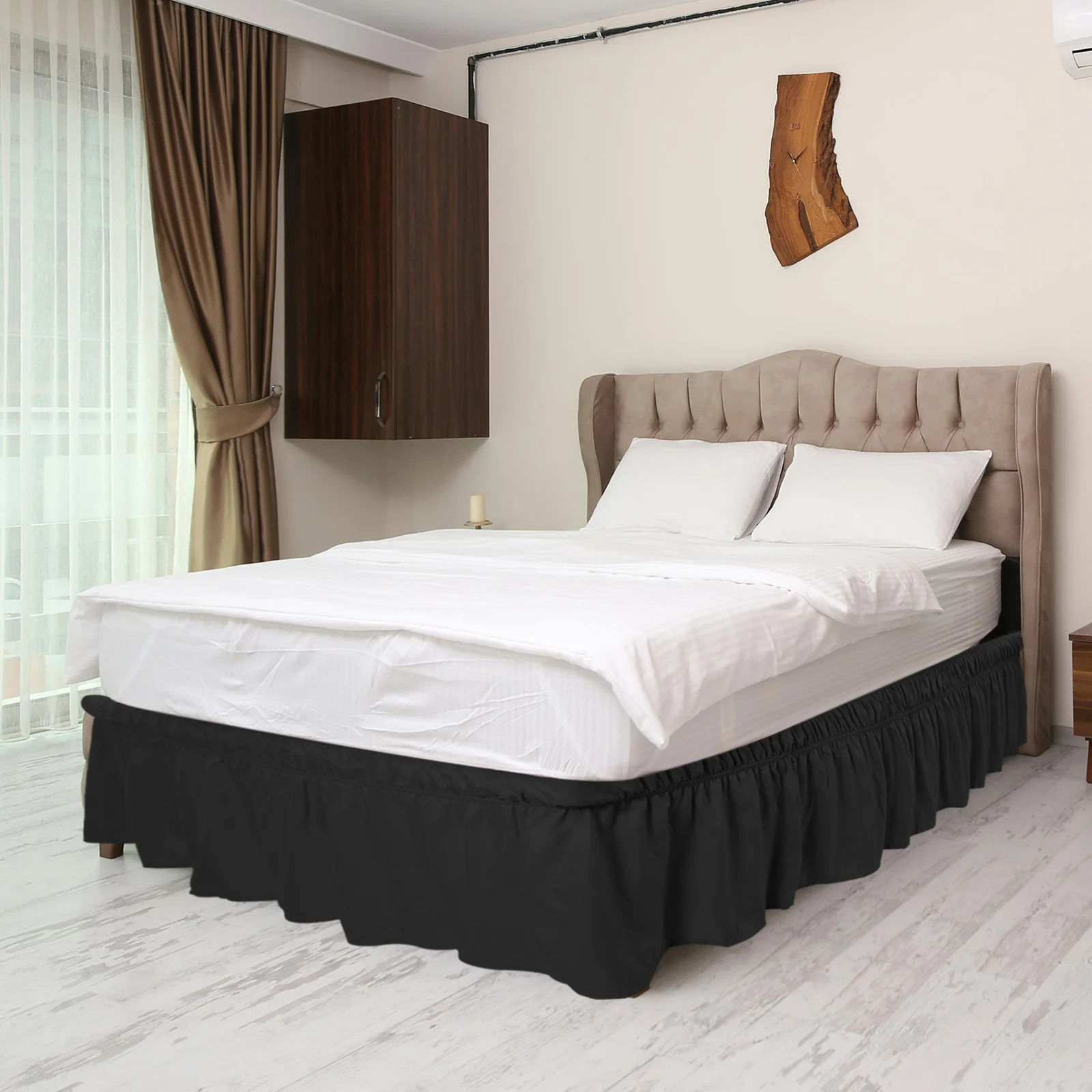 

Adjustable Elastic Polyester Fade Resistant Long Bed Valance Dust Ruffle Modern Bedroom Accessory