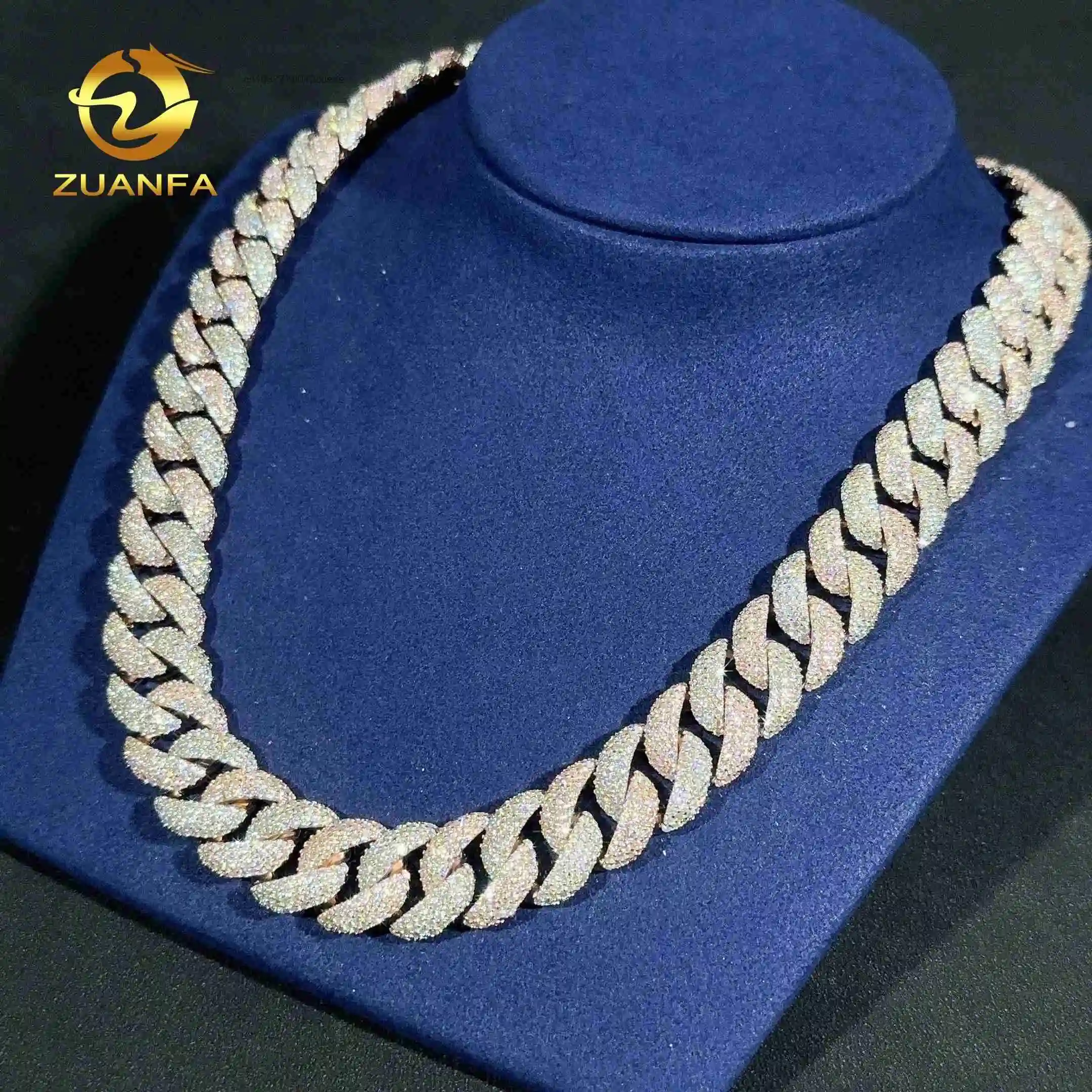 Jewelry Zuanfa Rose Gold Plated Two Tone Hip Hop 18mm Moissanite Cuban Chain for Unisex 925 Silver Iced Out Cuban Link..