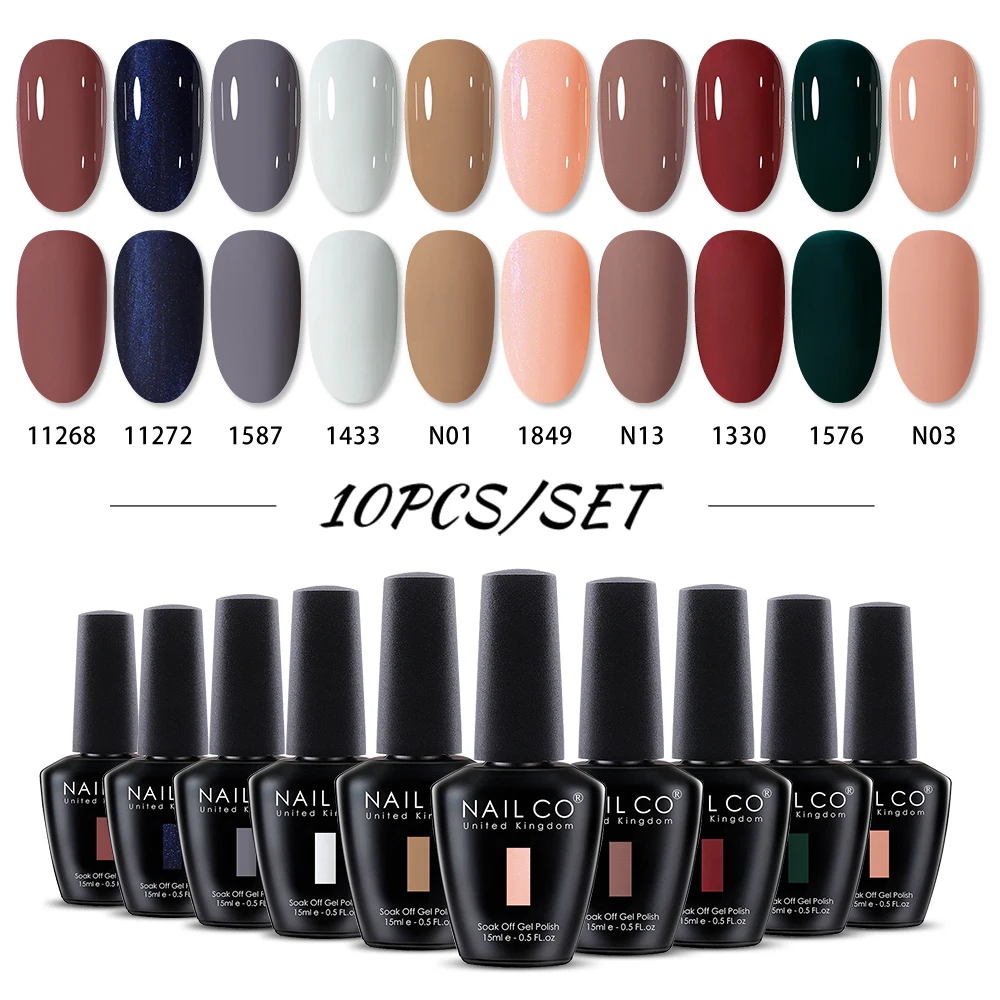

NAILCO 10Pcs hema free TPO free Nail Polish Set Hybrid Varnishes Soak Off Nails Art Manicure UV LED Lamp Gel Polish Varnish Set