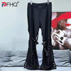 PFHQ Heavy Industry Metal Dot Design Male Pants Popular Versatile Lace Up Creativity Personality Handsome Men's Trousers 21Z4990