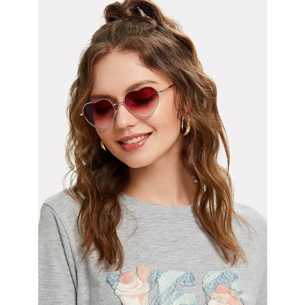 Women Ocean Lenses UV 400 Metal Frame Heart Shaped Sunglasses Sun Glasses Gradient