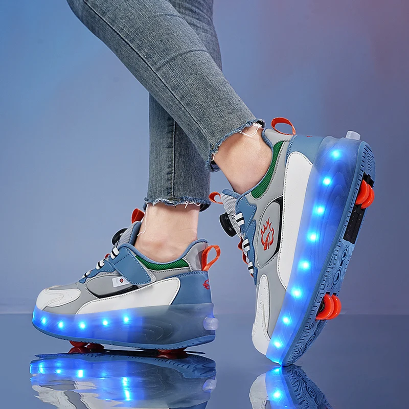 Boys Girls Roller Shoes With 4 Wheels Casual High Quality Pulleys Outdoor Youth LED Lights Urban Semi Professional Skate Shoes