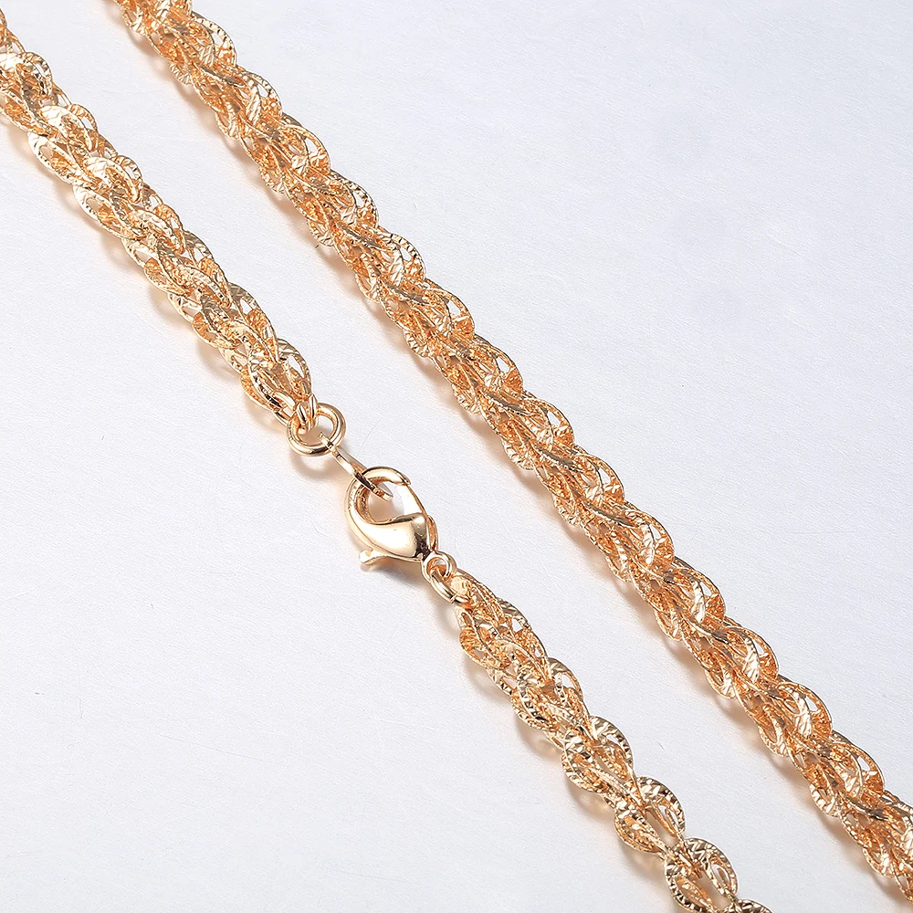 New 585 Rose Gold Color Necklace For Women Men Vintage Cuban Chain Box Link Snail Chains Fashion Jewelry 50/60cm