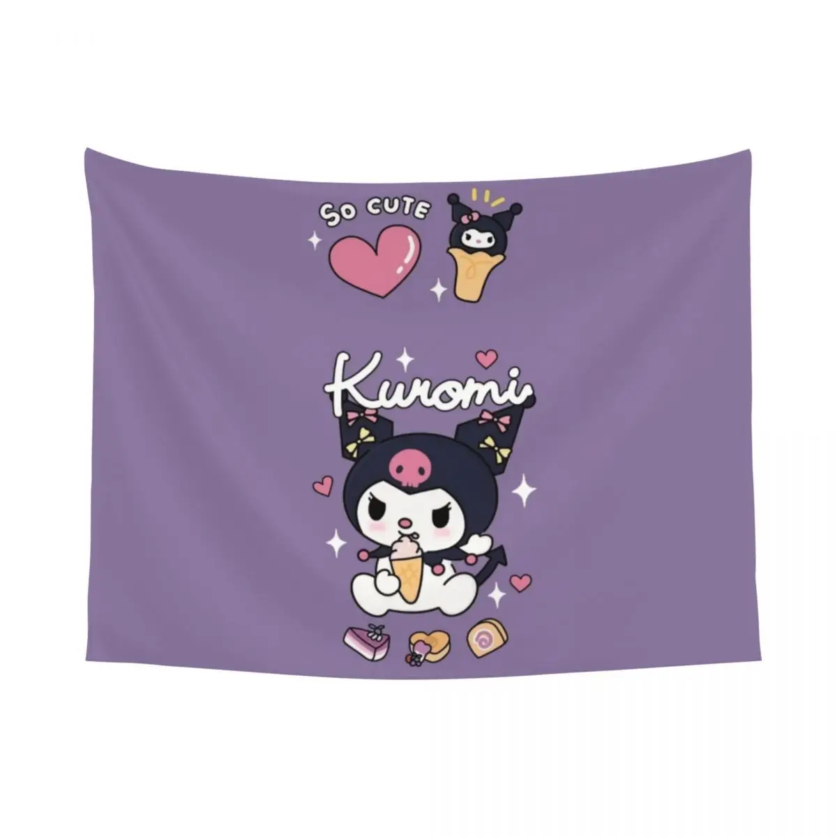 Custom Cute Kuromi Cartoon Anime Tapestry Wall Hanging for Dorm Hippie Tapestries Home Decor