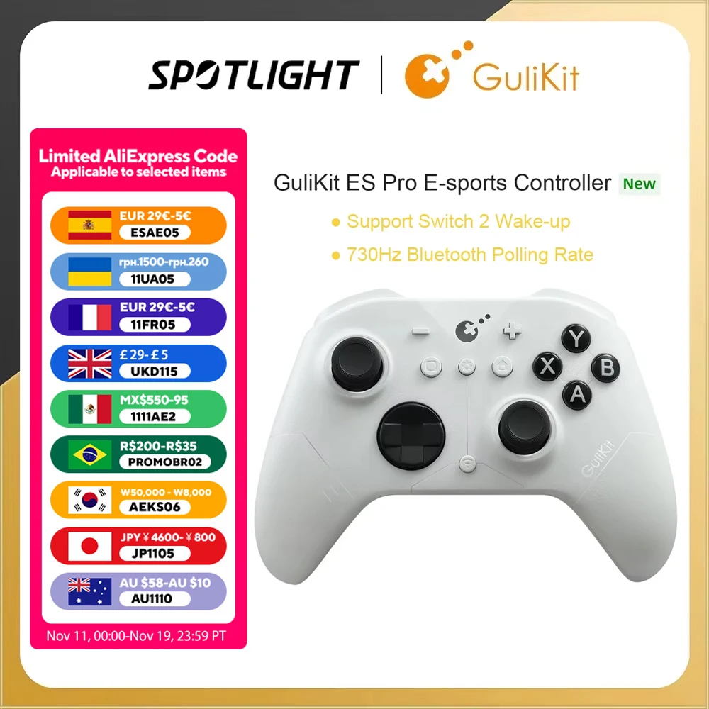 GuliKit ES Pro E スポーツ コントローラー Nintendo Switch 1/2 ワイヤレス ゲームパッド TMR ジョイスティック付き PC Windows Android iOS macOS 用