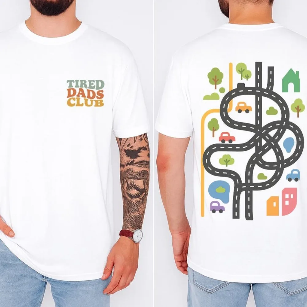 Süßes Club-Shirt „Morred Dads Play Cars on Dad's Back Mat Road Car Race Track Shirt“, lustige Vater-Geschenke, Herren-Baumwoll-Kurzarm-Tops