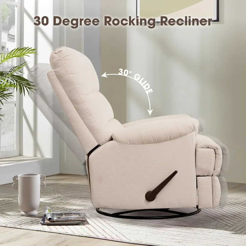 Large Swivel Rocker Recliner Chair, Glider Rocker Recliner, Lazy Recliner Chair with High Back, for Living Room (Beige)