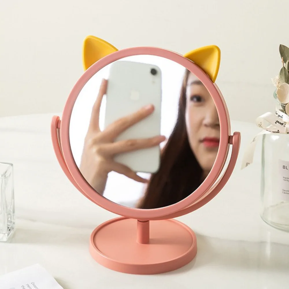 Espelho de orelha de gato compacto portátil espelho de vaidade compacto criativo para penteadeira quarto