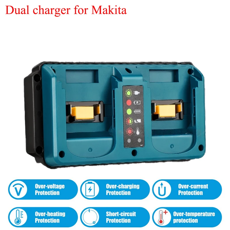 

Dual-port Lithium Battery Charger Smart LED Indicator Lights Rapid Charger Compatible with For Makita 14.4-18V Lithium Batteries