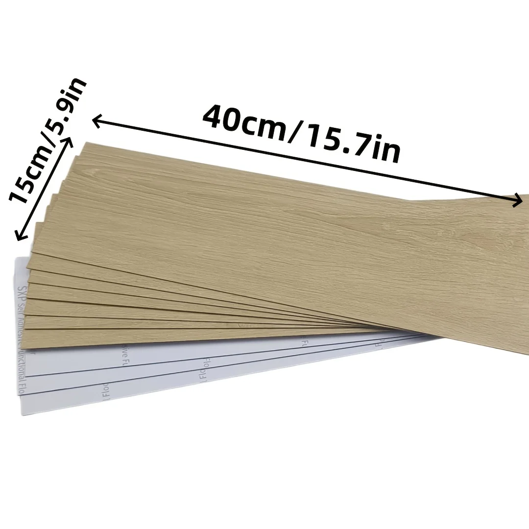 10pcs 40cm*15cm Self Adhesive Floor Tiles Wood Grain Flooring Stickers, Peel and Stick PVC Floor Planks, DIY Floor Covering