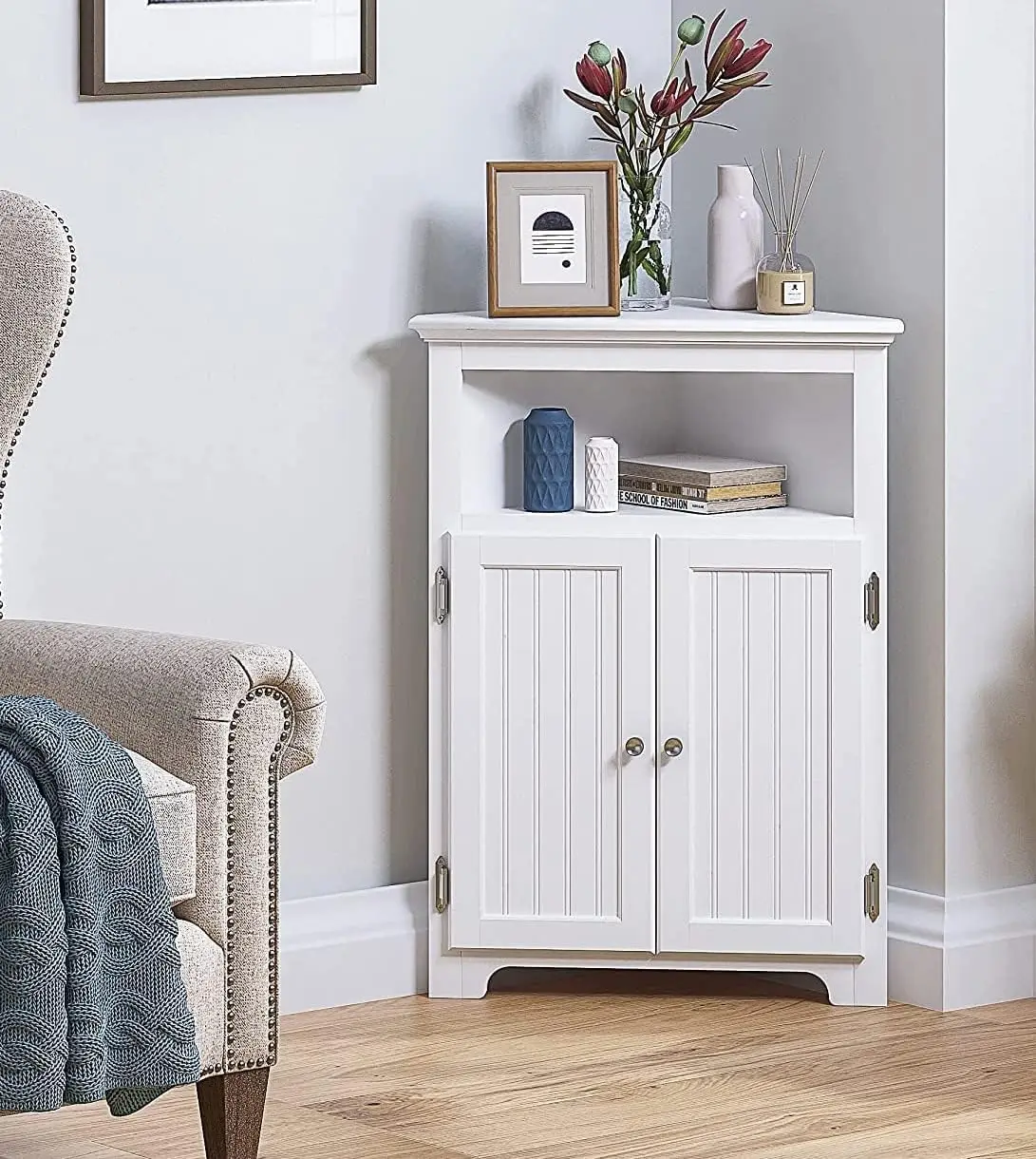 

Storage Cabinet, Small Floor Corner Cabinet with Doors and Adjustable Shelves, Freestanding Narrow Cabinet Organizer