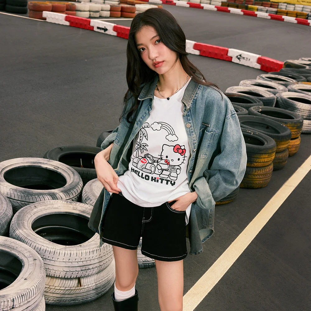 2026 Summer Men's and Women's Pure Cotton T-shirt Parent Child Sanrio Hello Kitty High Quality Comfortable Breathable Ins Y2k