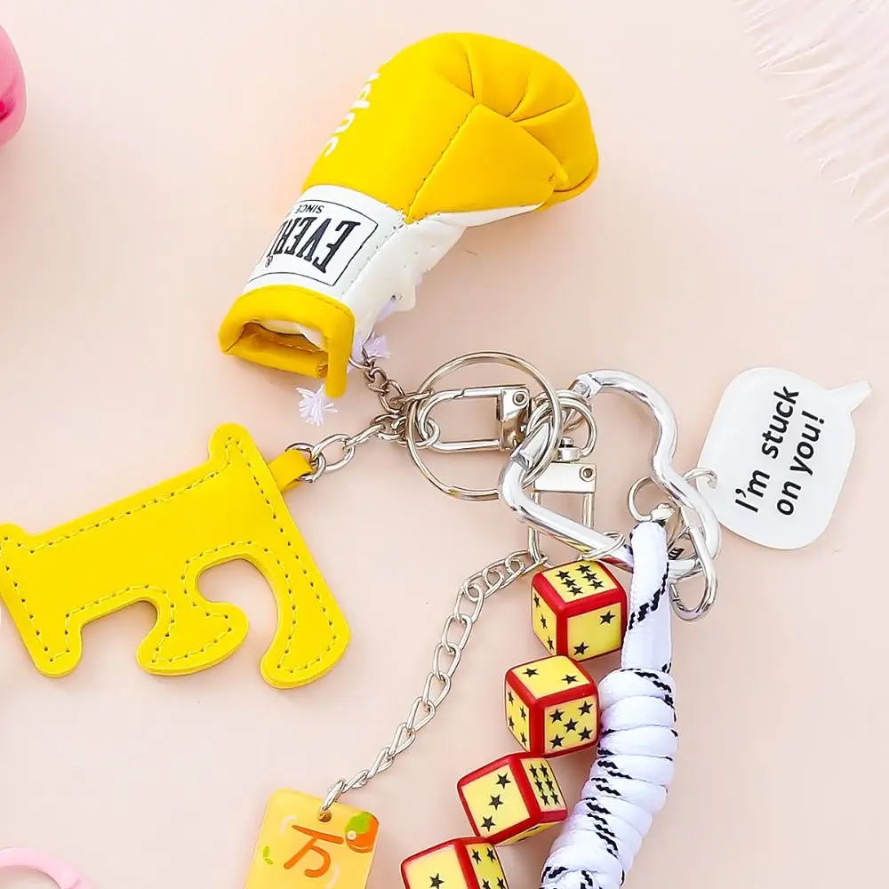 Heart Buckle Boxing Gloves Bag Hanging Stars Badminton Racket Simulation Gloves Keyring Creative Bag Charm