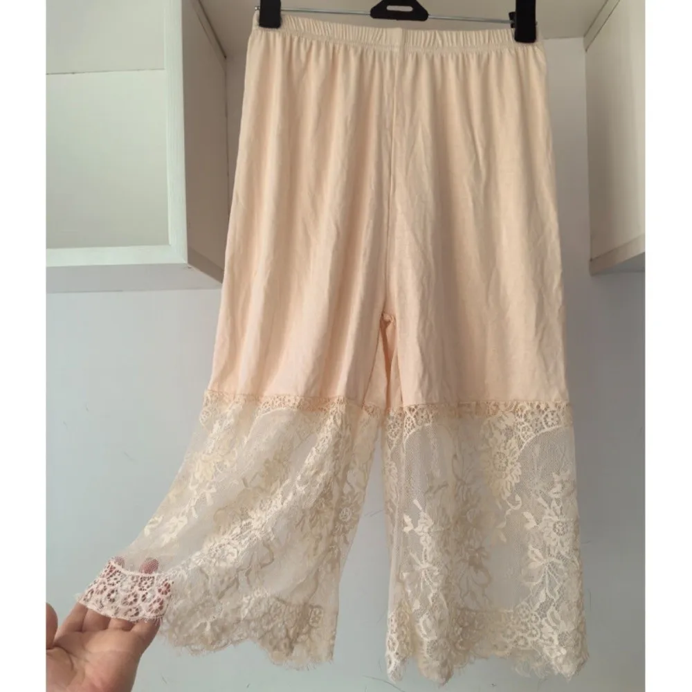 Elastic Waistband Lace Underwear Cropped Pants Breathable Anti Expose Legging Pant Single Thin Layer Skin-Friendly