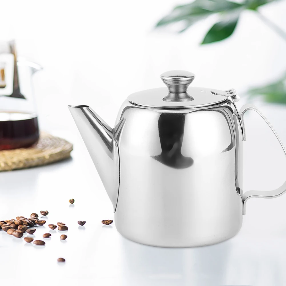 500ML/850ML Coffee Pot Teapot Stainless Steel Cold Kettle Short Spout Round Pot for Hotel Restaurant Home Accessories