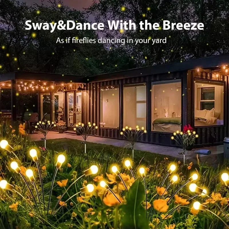 Solar Garden Lights Outdoor LED Sway By Wind Solar Firefly Lights Waterproof for Outside Yard Pathway Lawn Patio Balcony
