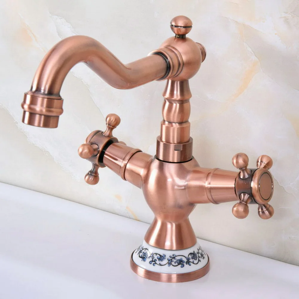

Antique Red Copper Brass Kitchen Wet Bar Bathroom Vessel Sink Faucet Single Hole Swivel Spout Mixer Tap anf615
