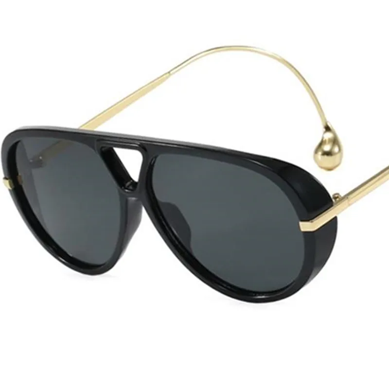 

Hip Hop Sunglasses Double Beam Sun Glasses Anti-UV Spectacles Personality Pilot Eyeglasses Earring Pendant Temples Google