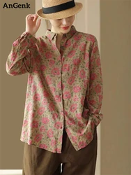 Cotton Long Sleeve Print Floral Blouse 2023 Spring Autumn Women Fashion Button Shirt Top Female Chemises Elegant Casual Clothing