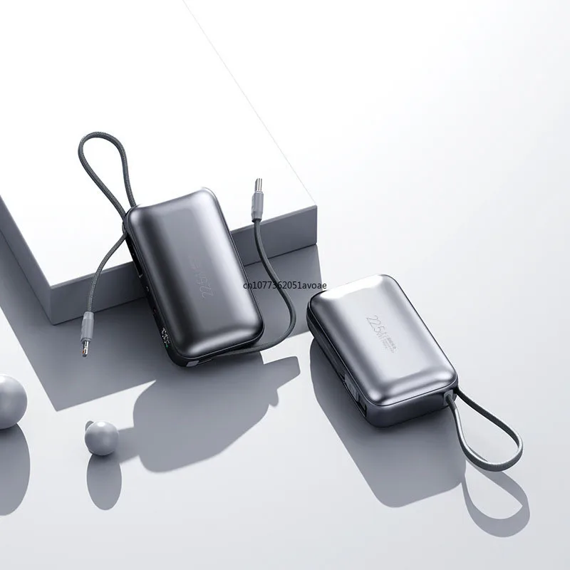 

22,5 Вт Power Bank с быстрой зарядкой, 10000 мАч, портативное зарядное устройство, мини-Powerbank со встроенными 2 кабелями для iPhone 16 15 Xiaomi Samsung Huawei