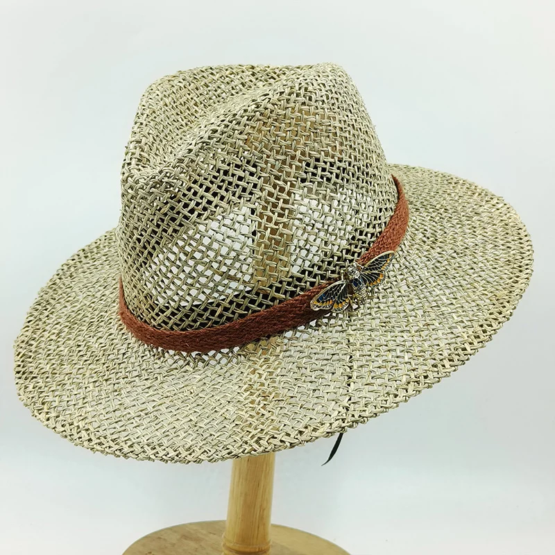 straw hat for men hats  natural grass summer hat insect decoration sun caps handmade hat vintage colorful linen decoration hat