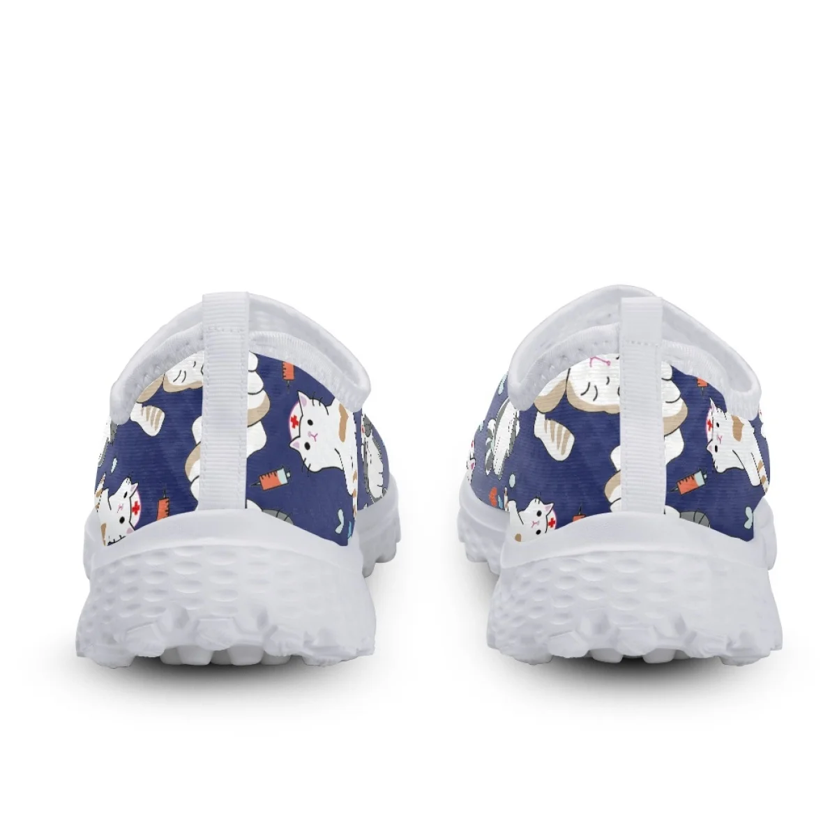 Cartoon Nursing Cat Print Breathable Non-slip Walking Shoes Lightweight Comfortable Slip-on Loafers Hospital Work Flats Shoes