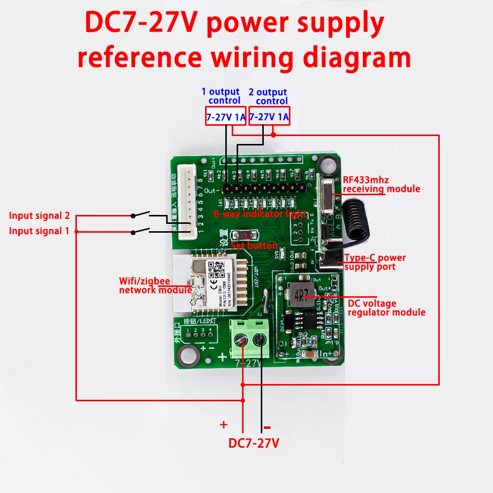 7-27V AC85-250V Tuya 8 Weg Wifi/Zigbee Afstandsbediening Signaalcontrole Op Hoog Niveau Signaalingang Mobiele Telefoon Display Circuit Status