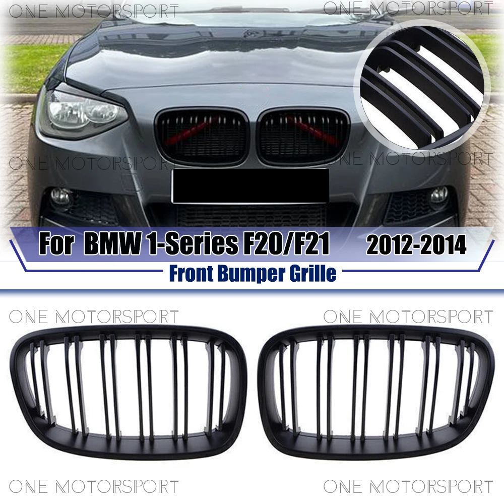 

For BMW 1-Series F20 F21 2012-2014 Double Line Style Racing Grille Bumper Grilles Matte Black Front Bumper Grille