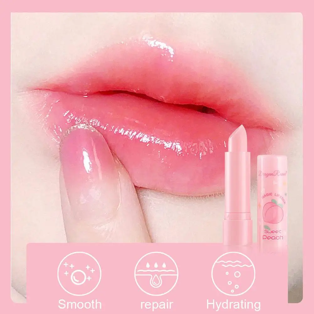 Natural Peach Lip Balm Temperature Change Color Lipstick Fruit Flavor Moisturizing Hydrates Long-lasting Lip Care Tools