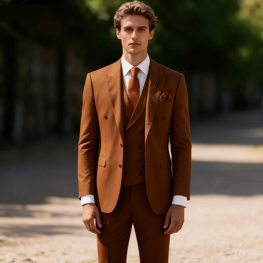 

Men's Wedding Terno Slim Fit 3-Piece Smoking Solid Casual Blazer with Double-Breasted Vest And Pants - Formal Men's Suit